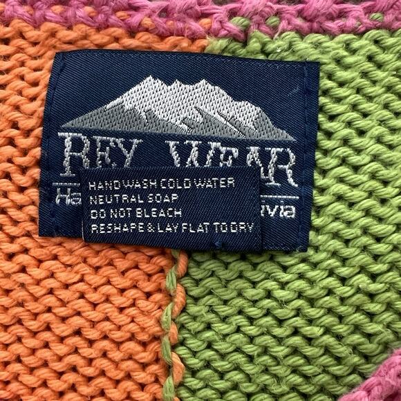 Rey Wear Colorblock Cardigan Sweater Womens XL Hand Knit Bolivia Cotton Buttons - Picture 7 of 11